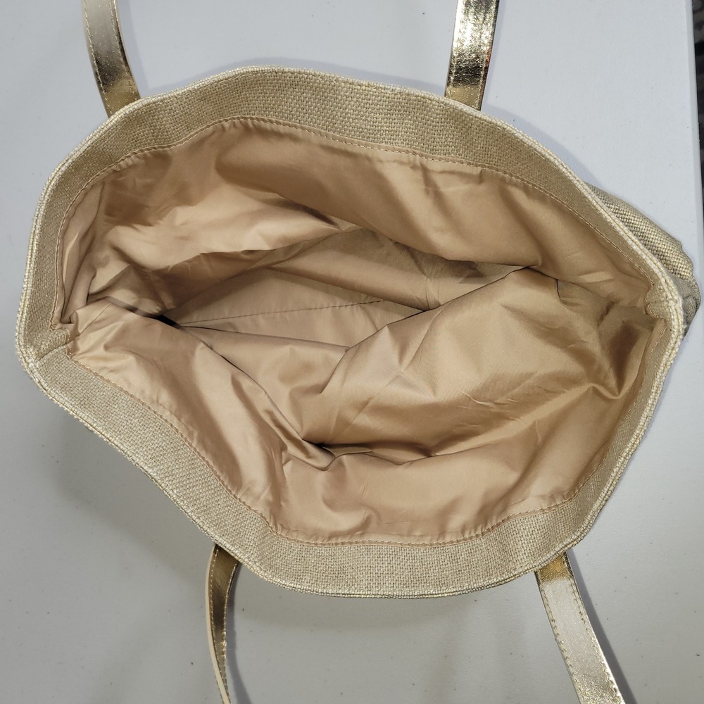Michael Kors Gold‎ Metallic Woven Cotton Tote Bag - Picture 4 of 9